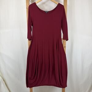 Eileen Fisher Maroon 3/4 Sleeve Scoop Neck Balloon Dress #1264 Size M